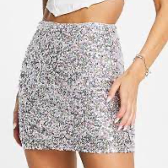 Zara Dresses & Skirts - ZARA Design Silver Sequined Embellished Skirt Lined Stretch Size 12
